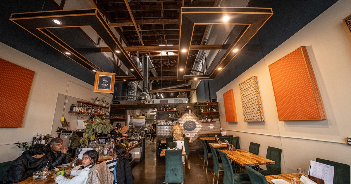 Wide view to interior of restaurant