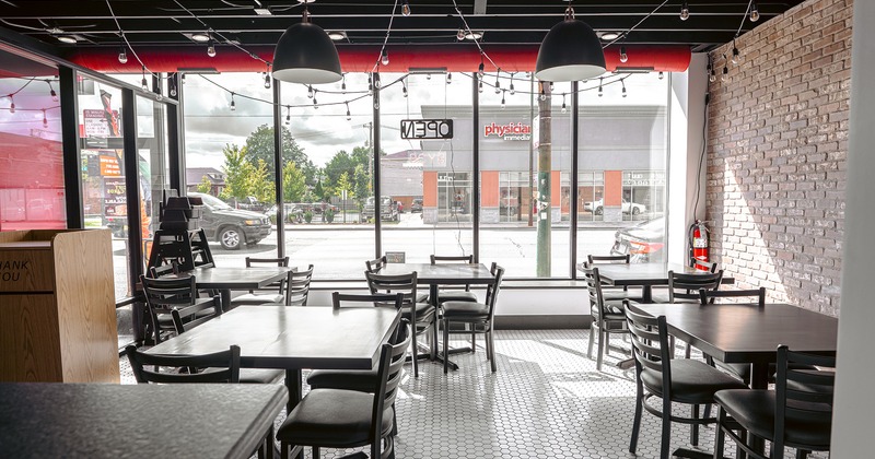 Interior space, seating area, dining tables