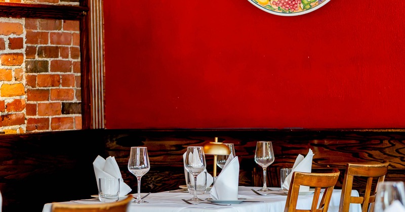 Interior, table set for guests