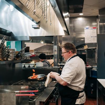 Chef Michael Sautéing.