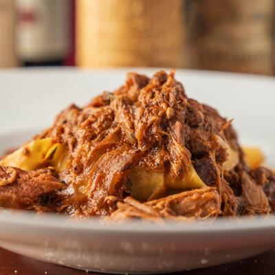 Pappardelle pasta with Tuscan style wild boar rag.