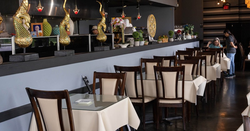 Interior, lined up tables