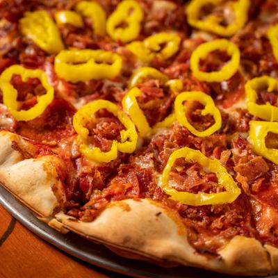 Pepperoni Bacon Pepperoncini Pizza