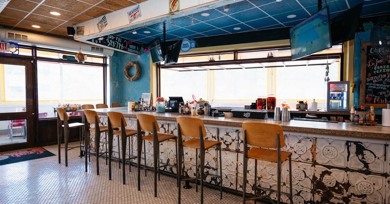 Interior, bar and bar stools