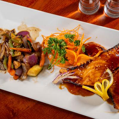Salmon teriyaki plate.