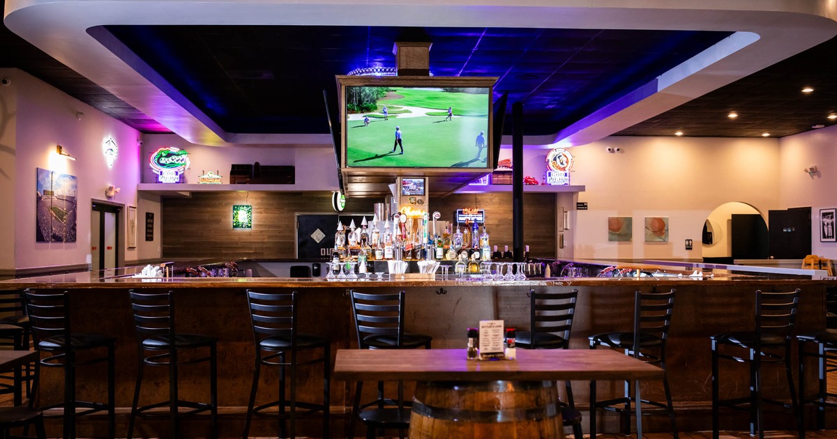 Interior, bar area and bar stools