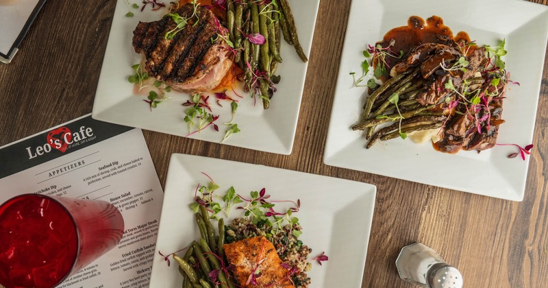 Assortiment of menu items served, top view