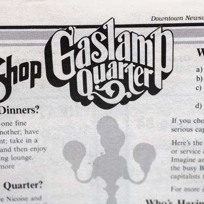 A close-up of a newspaper highlighting Gaslamp Quarter