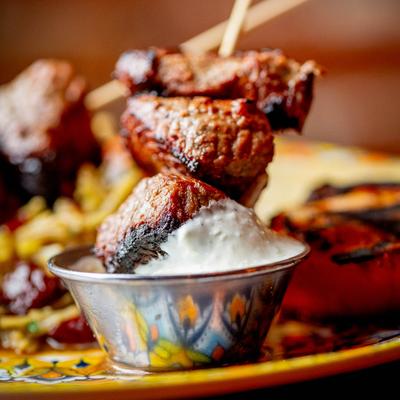 Lamb kebab with sauce