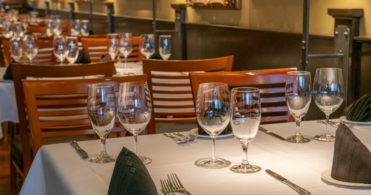 Fully set dining table, closeup
