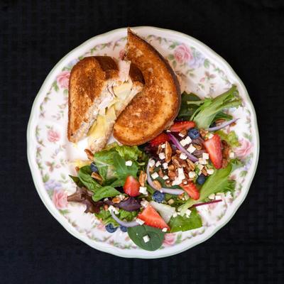 Turkey artichoke sandwich, top view