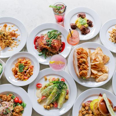 Assorted dishes and cocktails on a table