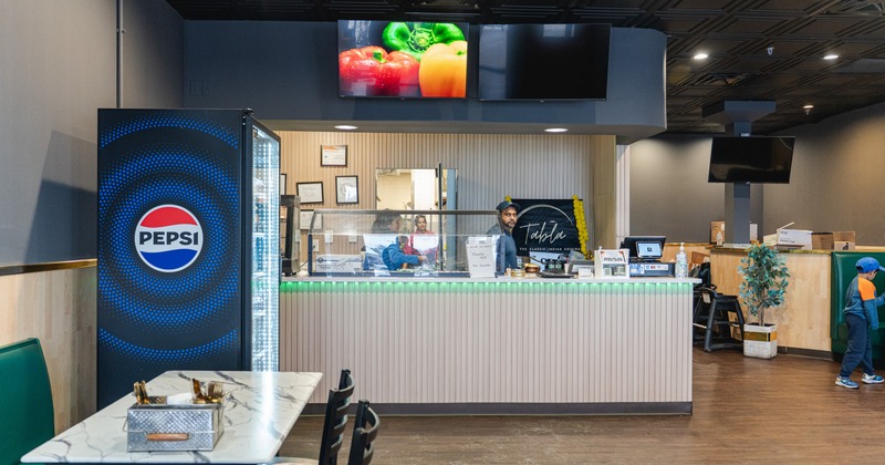 Interior with a bar and dining space