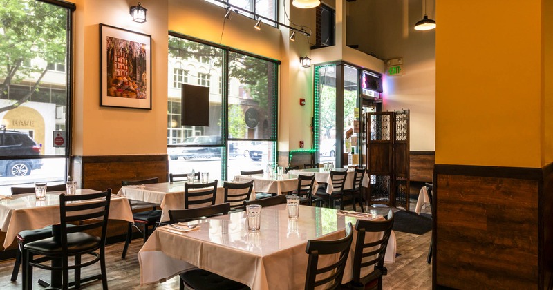 Interior, dining area, tables and chairs