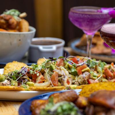 Various meals, angled view.