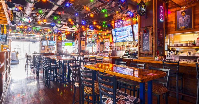 Interior, tall tables and bar stools