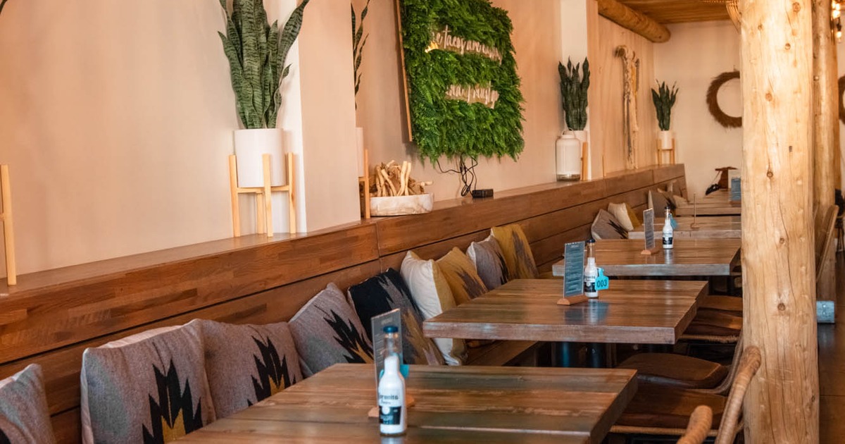 Interior, tables and chairs lined up
