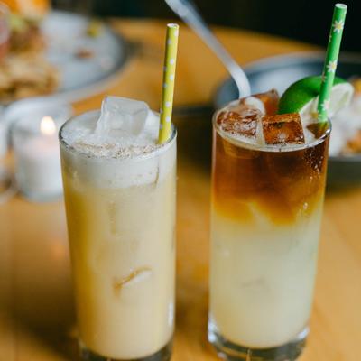 Served cocktails on display.