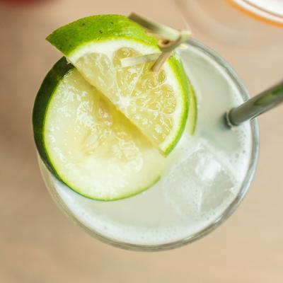 A served drink, top view.