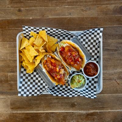 Fish tacos, top view.