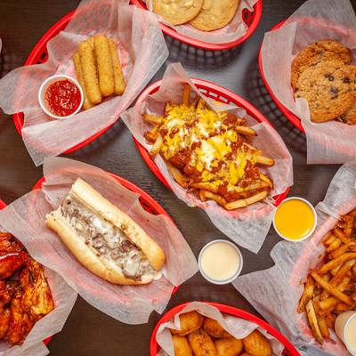 Various dishes on a table.