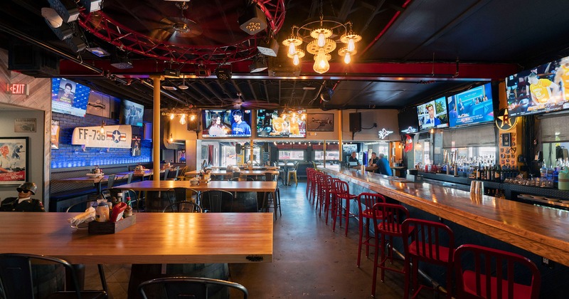 Interior, seating area and bar