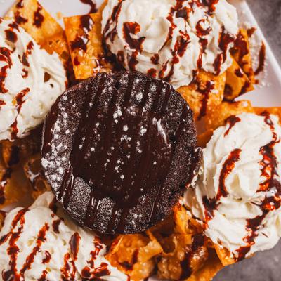 Chocolate Diamond dessert, extreme close up.