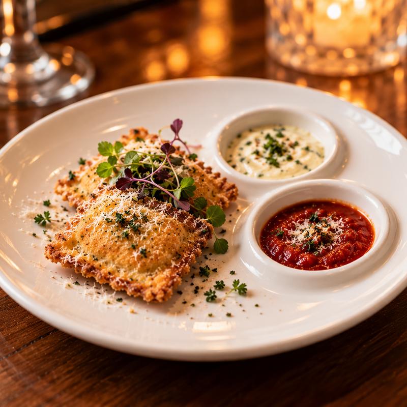 menu item 38 of 55, Fried Mushroom Ravioli