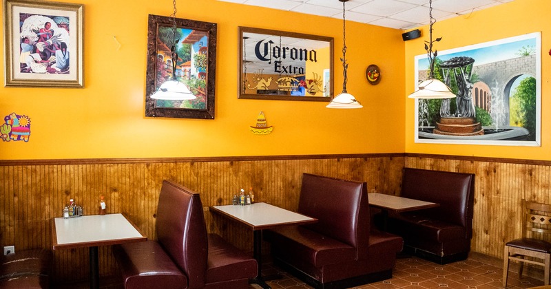 Interior, several booths in dining area