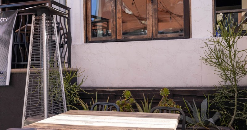 Patio heater and a table