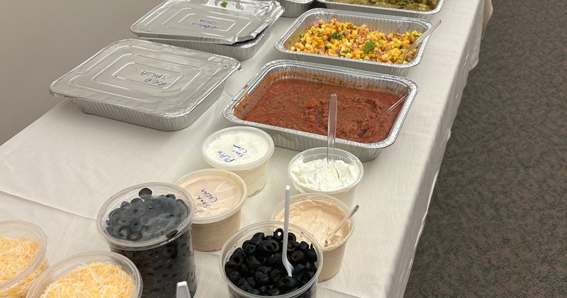 A buffet-style taco bar set up for an event or party