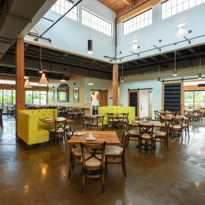 The interior space, tables and chairs.