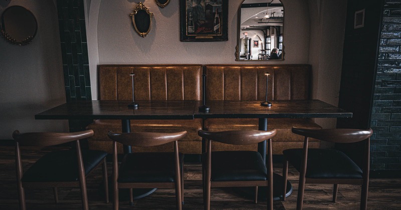 Seating booth, tables and chairs