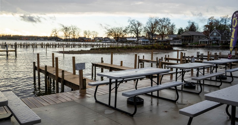 Exterior, picnic tables on the dock