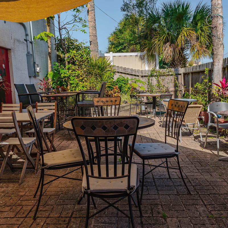 Exterior, garden area with tables and chairs