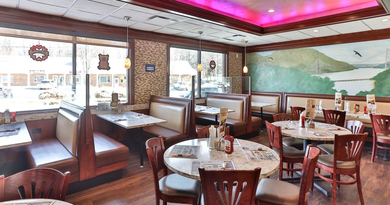 Dining area, tables chairs and seating booths