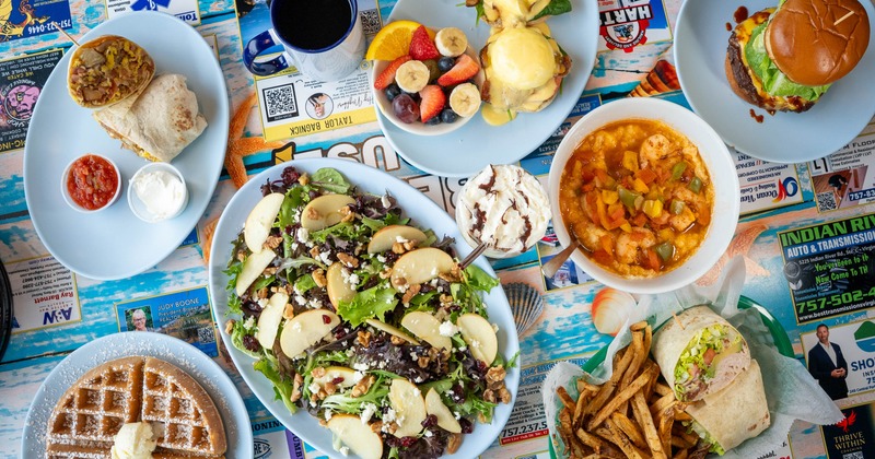 Overhead view of the variety of dishes served on the table