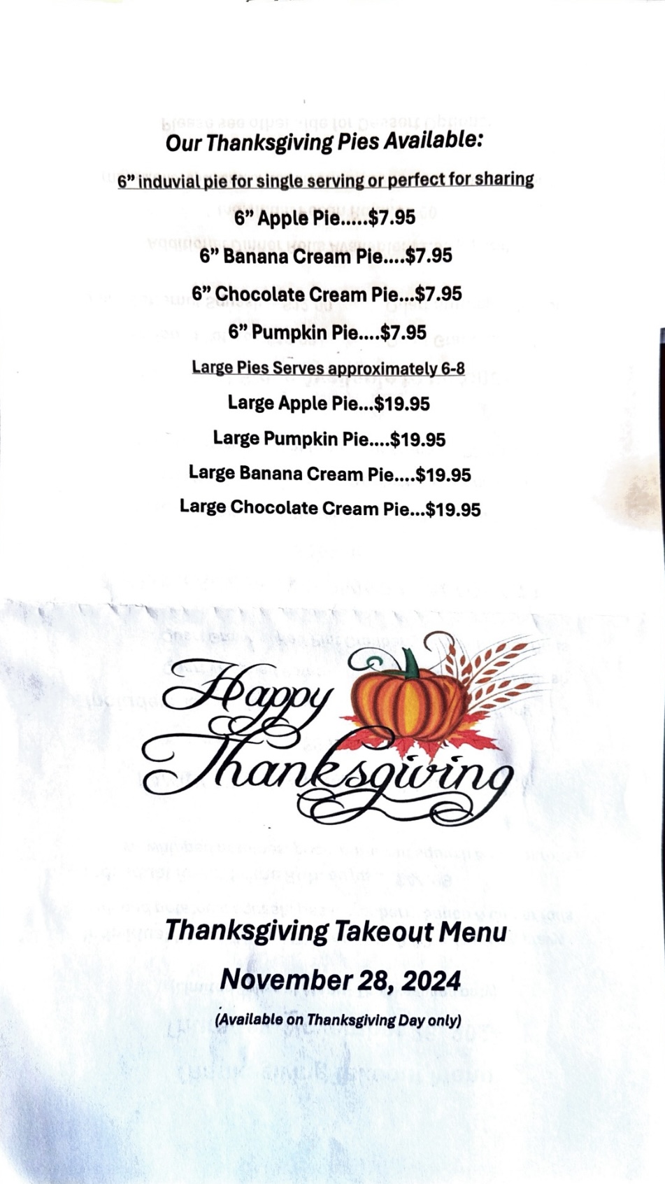 Our Thanksgiving take out group packages