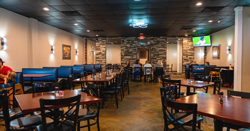 Interior, dining tables and booths