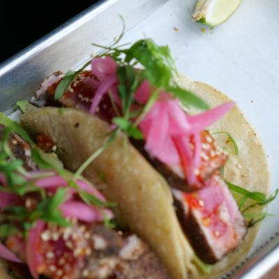 Seared ahi tuna tacos.
