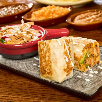 Southwest Wrap served with a cup of tortilla soup.