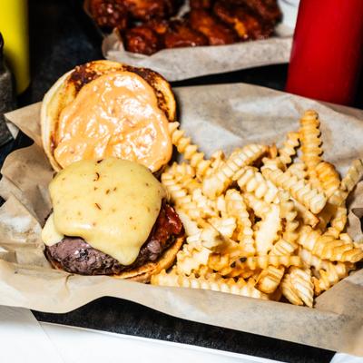 Southwest Burger topped with salsa, jalapenos, pepper jack cheese and chipotle mayo.