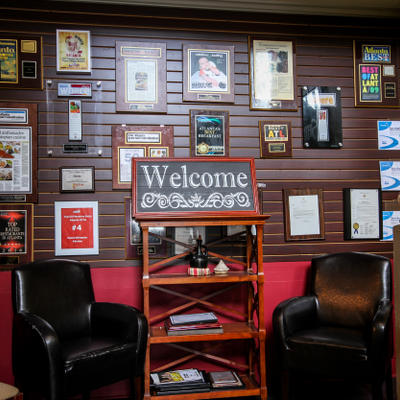 Interior, wall decorations and entrance area