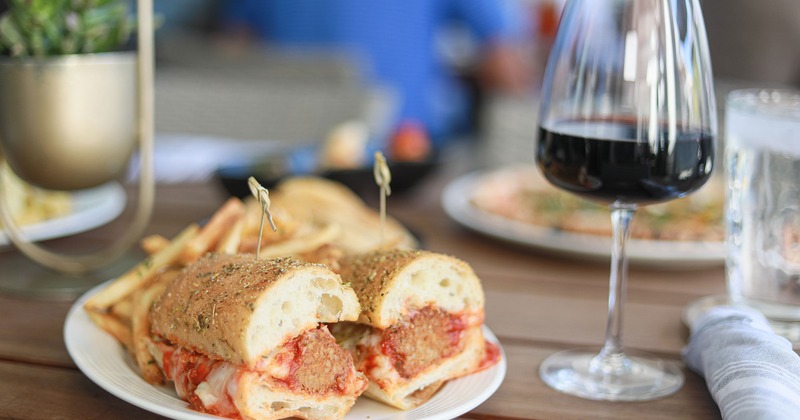 Meatball Parm sandwich and fries