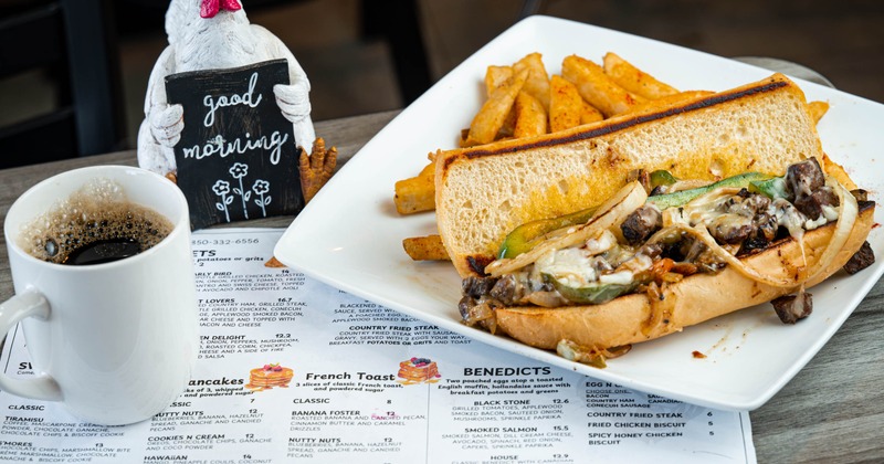 Cheesesteak sandwich and fries