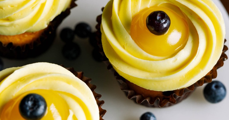 Lemon blueberry cupcakes, top view, close up