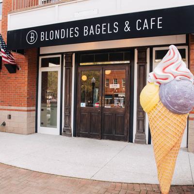 The entrance to the building from the sidewalk.