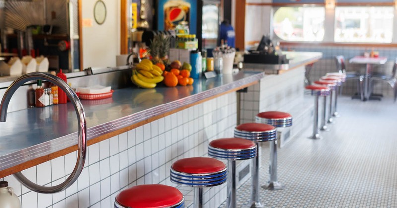 Interior, bar area, bar and bar stools