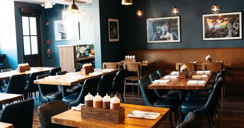 Tables and seating in the dining area