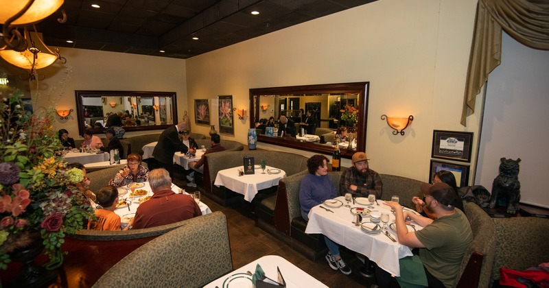 Diner area, wide view, tables and chairs